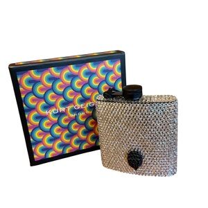Kurt Geiger Silver Crystal-Embellished Hip Flask with Black Cap NWT